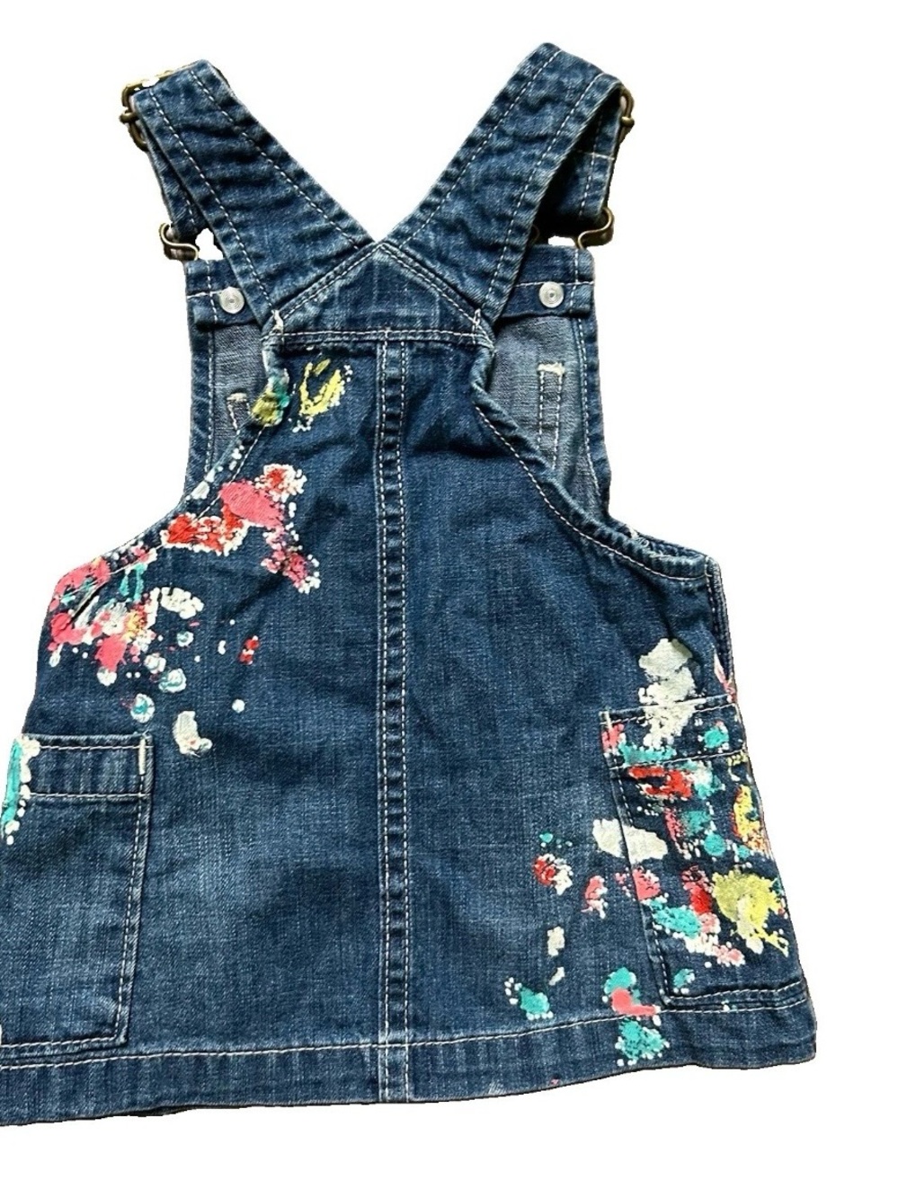 Baby Girl Gymboree Denim Overalls Dress Splatter Paint Size 3-6 Months - Picture 3 of 4